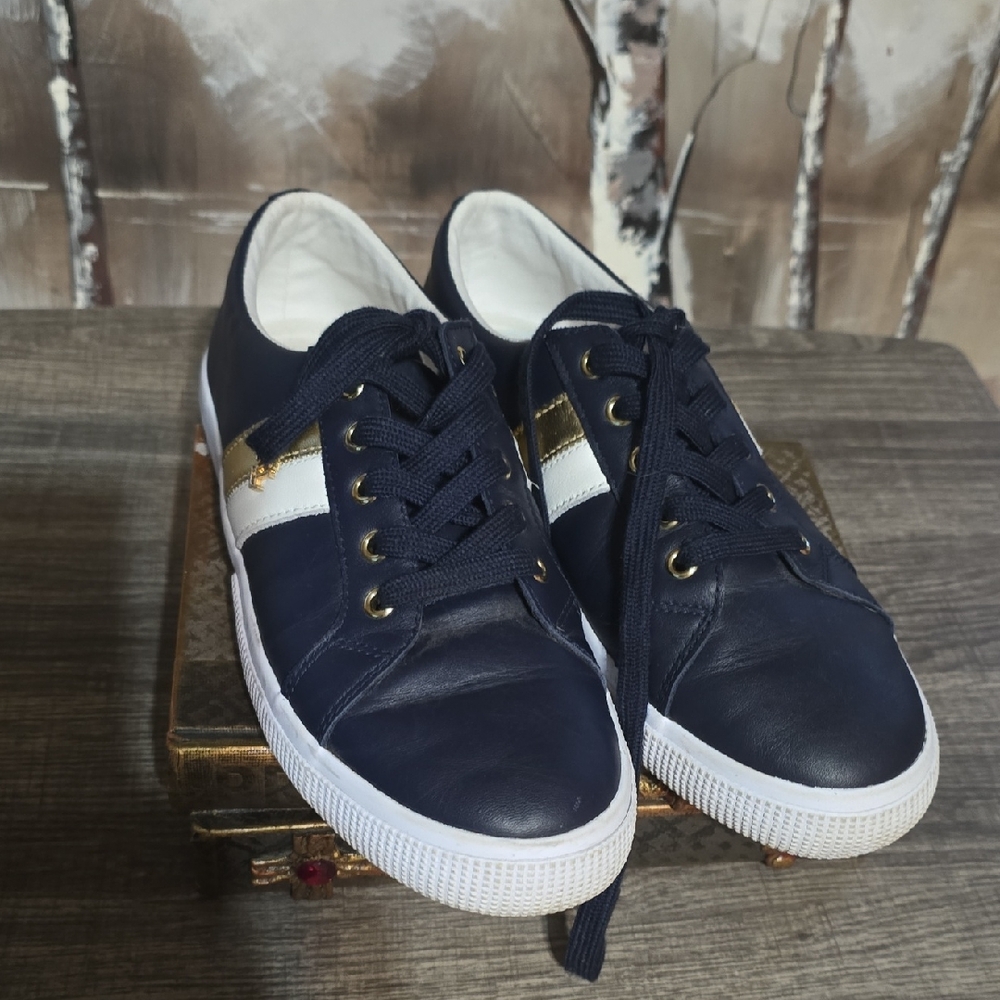 Ralph Lauren Navy Low-Top Sneakers with White & Gold Accent
